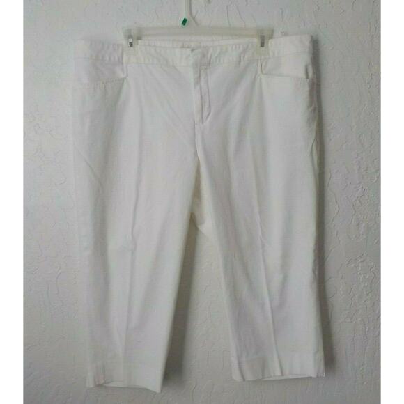 Chaps White Ankle Pants Women size 22W Stretch Cotton Flat Front Zip Up - Picture 1 of 7